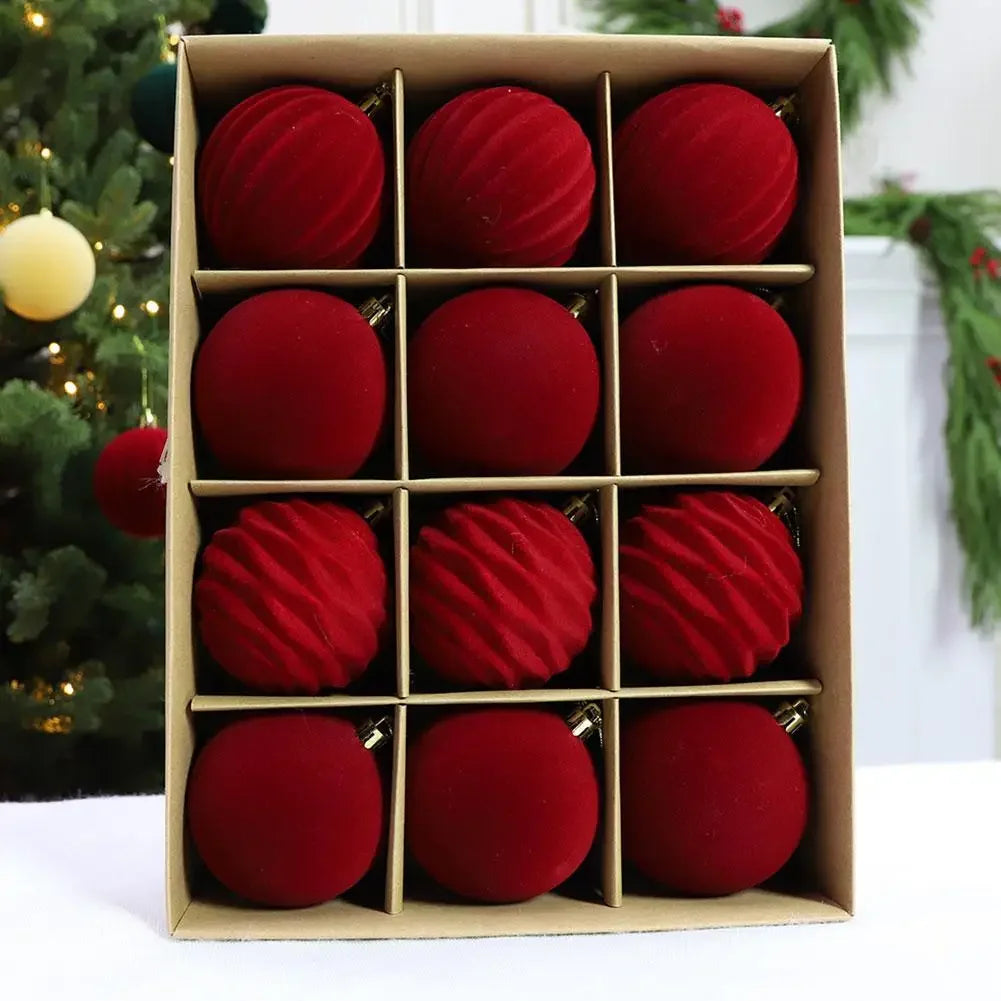 Kit 12 Bolas de Natal de Veludo Vermelho 6 cm
