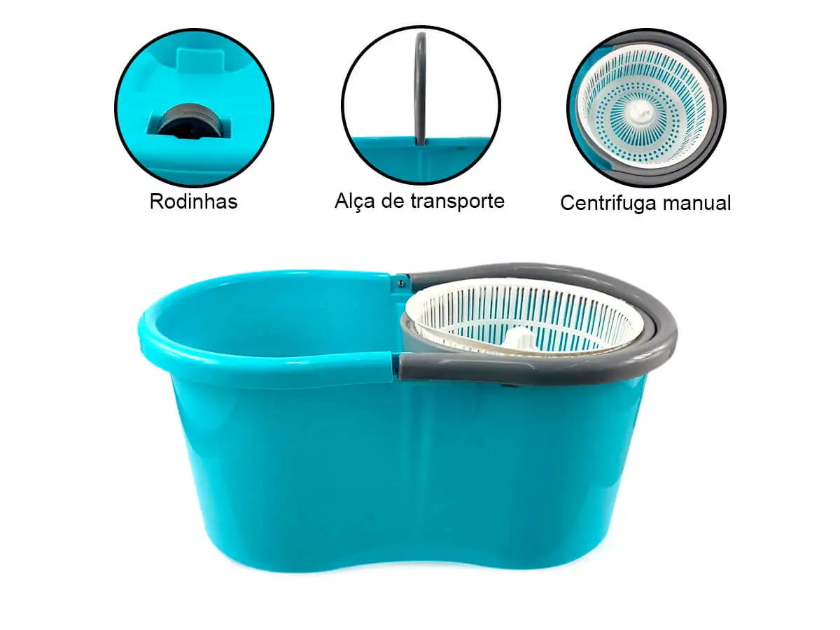 Mop Giratório 360° com Balde Centrífuga e Cabo Inox – Fortlar Clean