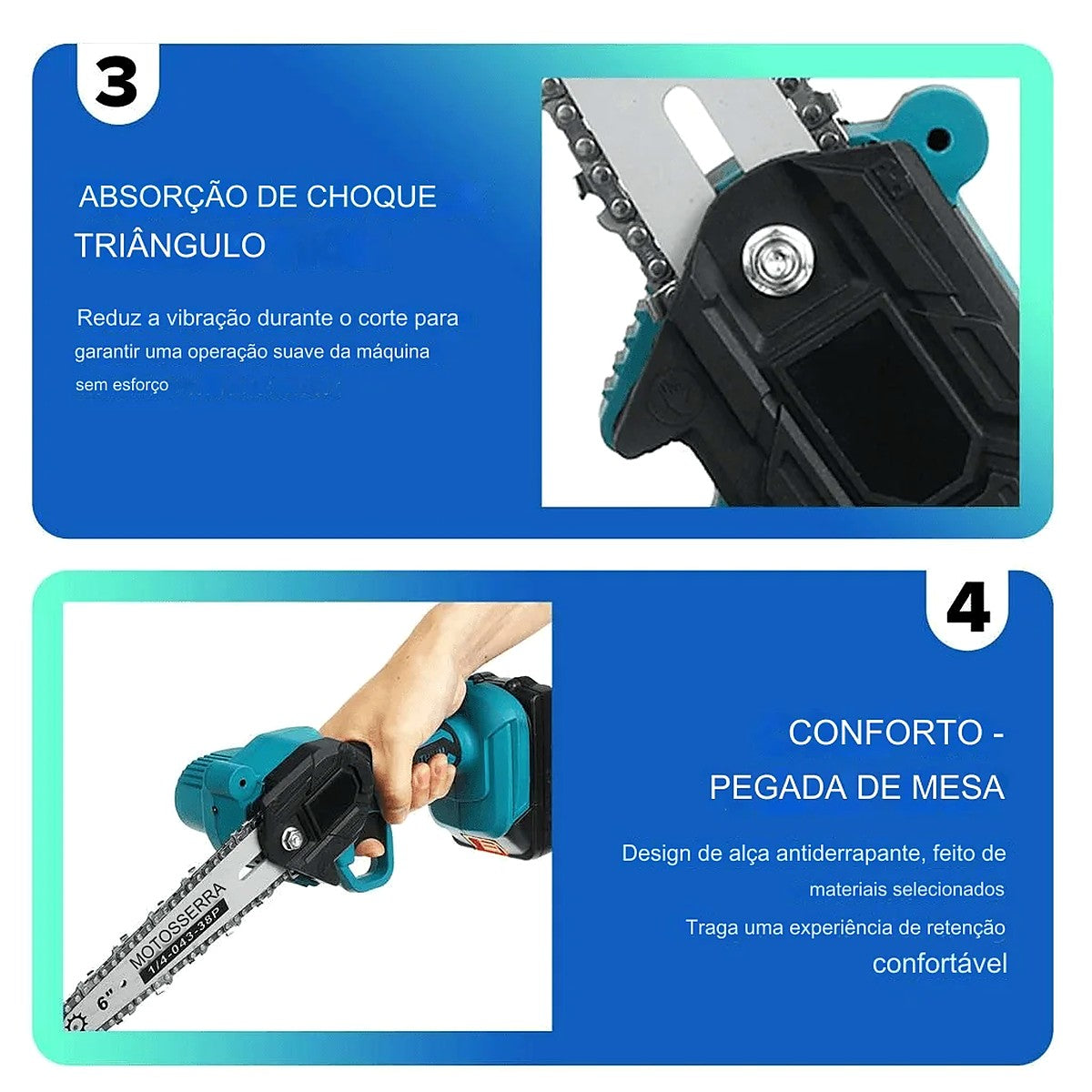 Mini Motosserra Sem Fio 6" 21V com 2 Baterias para Poda e Galhos – imagem 6