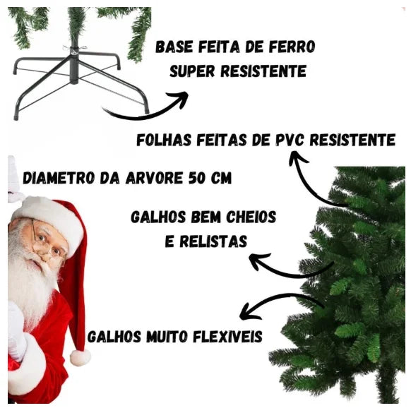 Árvore de Natal Pinheiro Verde 1,50 m com Galhos Densos e Base de Metal