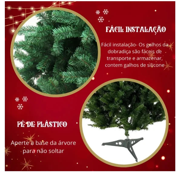 Árvore de Natal Pinheiro Verde 1,50 m com Galhos Densos e Base de Metal