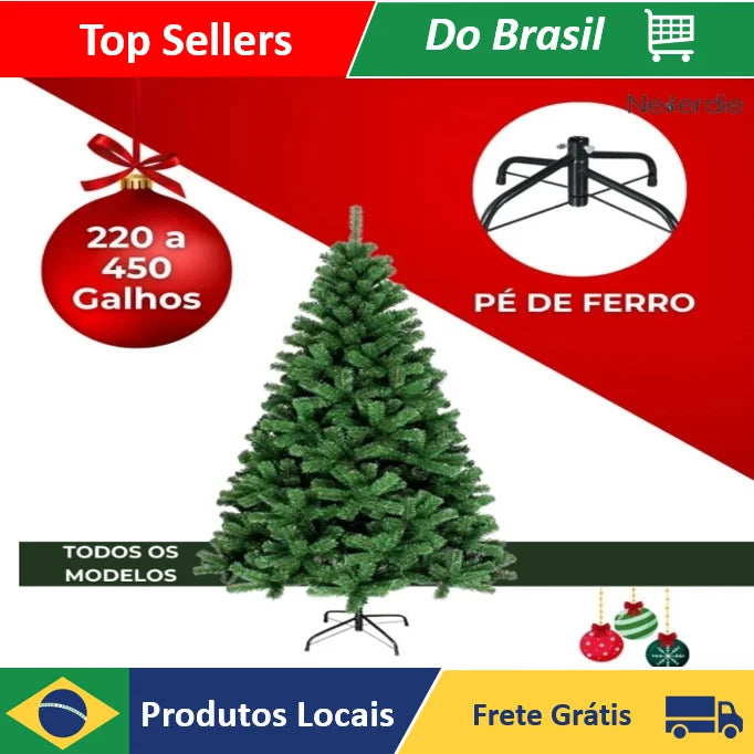 Árvore de Natal Pinheiro Verde 1,50 m com Galhos Densos e Base de Metal