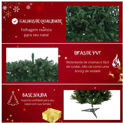 Árvore de Natal Pinheiro Verde 1,50 m com Galhos Densos e Base de Metal