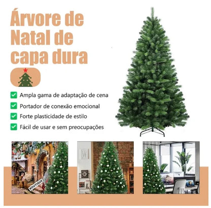 Árvore de Natal Pinheiro Verde 1,50 m com Galhos Densos e Base de Metal