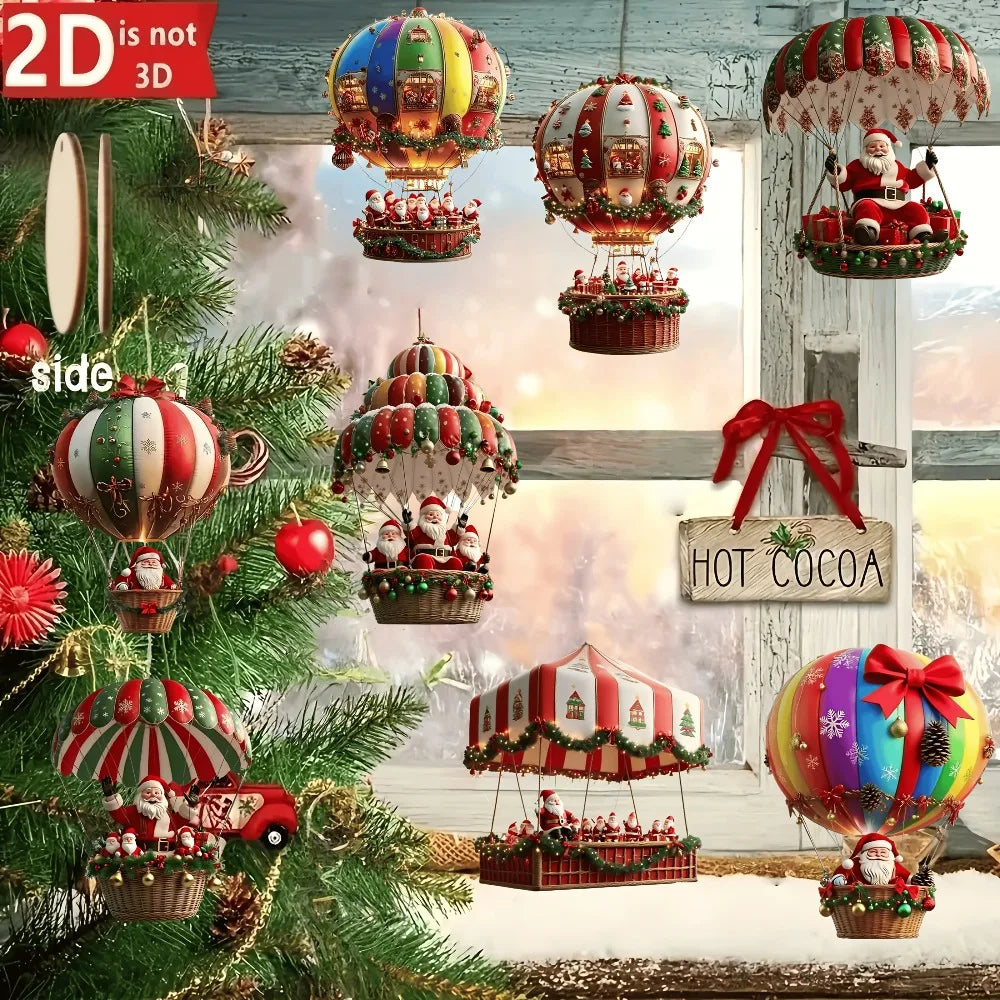 Kit 10 Enfeites de Madeira Balão do Papai Noel para Árvore