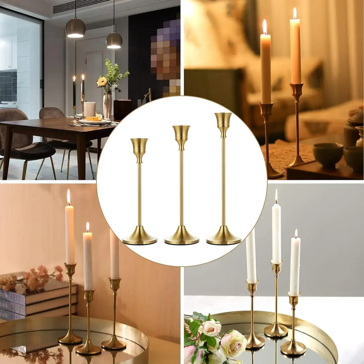 Castiçal Dourado Vintage para Mesa – Kit 3 Unidades