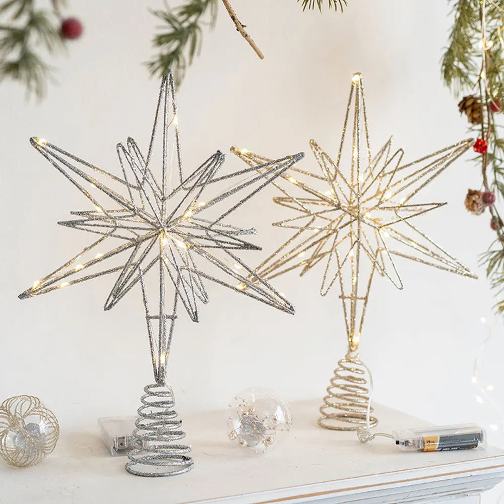 Ponteira Estrela Dourada com Luz LED para Árvore de Natal