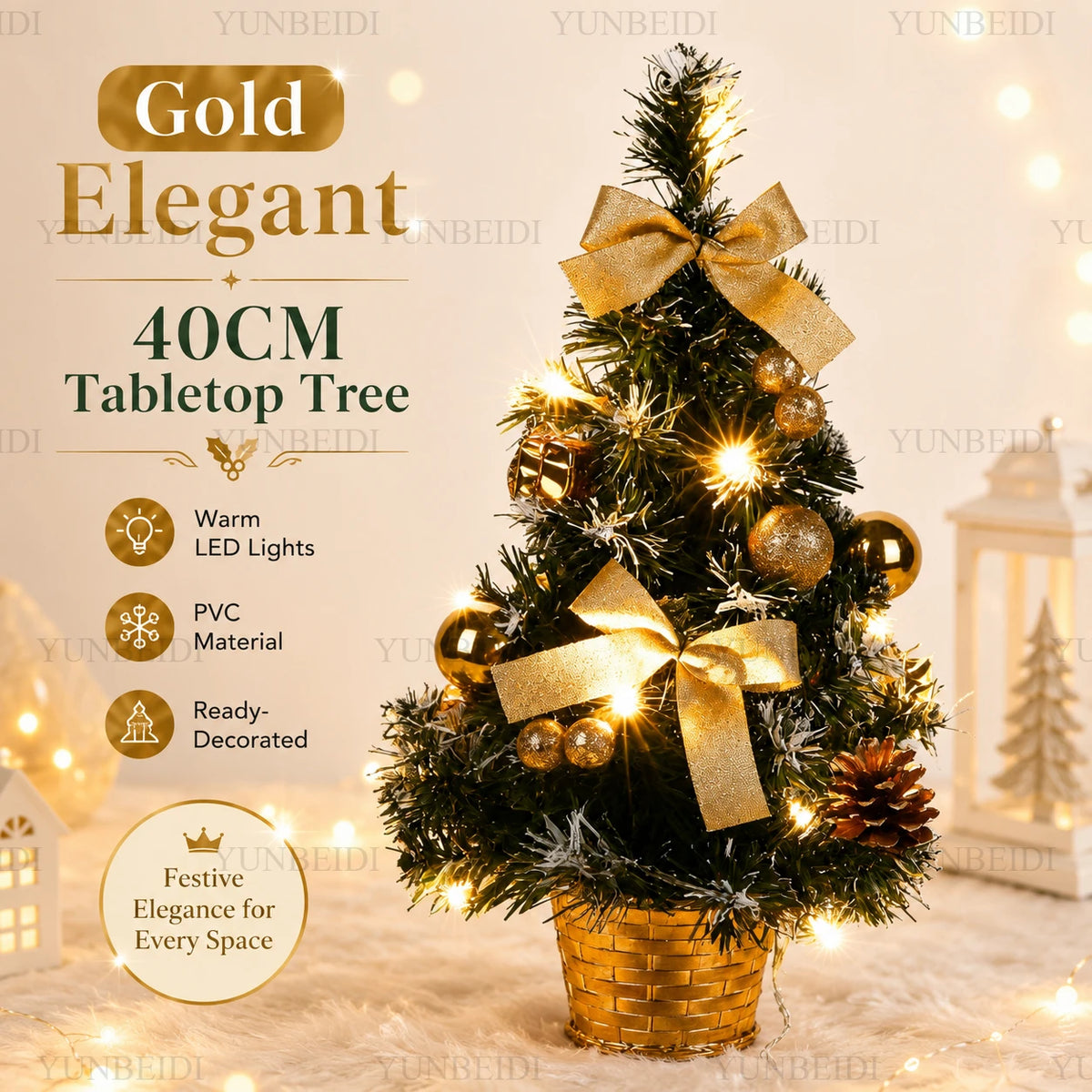 Árvore de Natal de Mesa 40 cm com Luzes LED e Enfeites Vermelhos