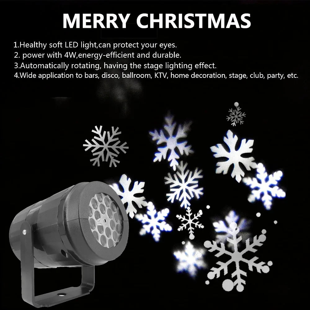 Projetor de Flocos de Neve LED USB para Decoração de Natal