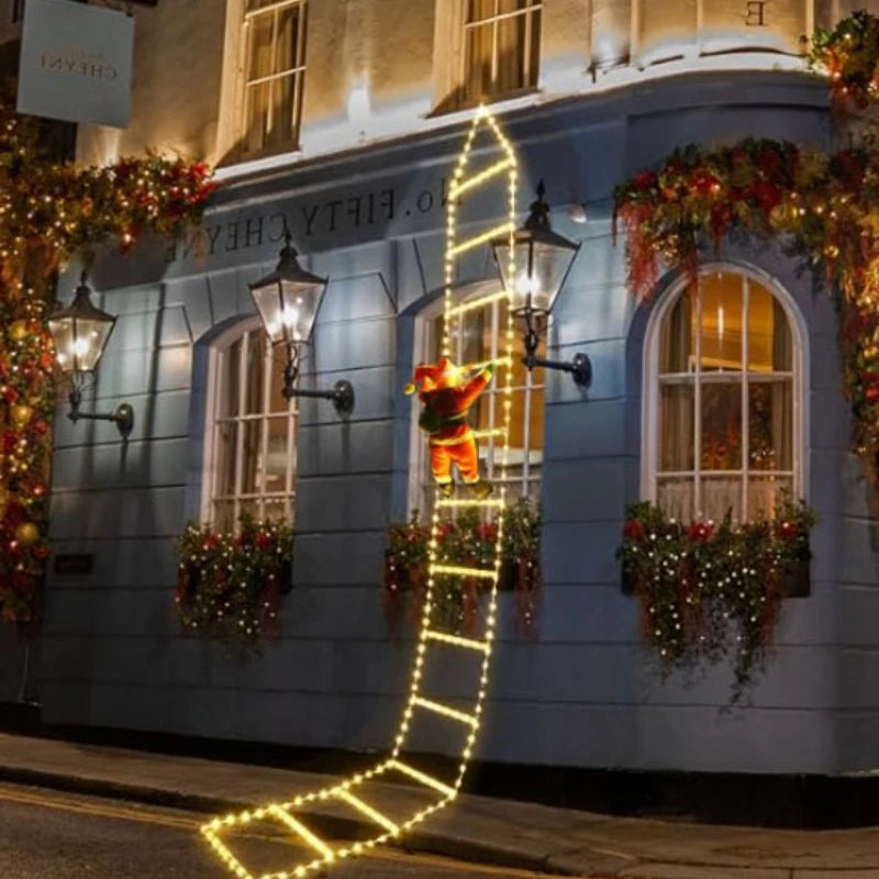 Papai Noel Escalador com Escada e Luzes LED 3 m – Branco Quente