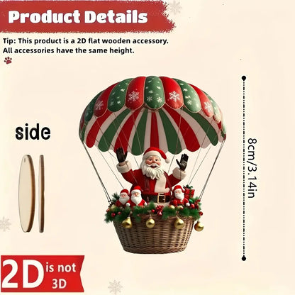Kit 10 Enfeites de Madeira Balão do Papai Noel para Árvore