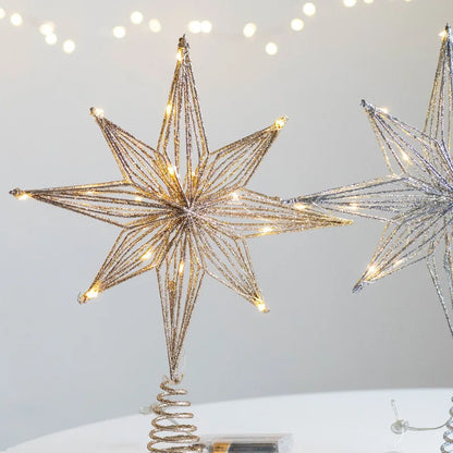Ponteira Estrela Dourada com Luz LED para Árvore de Natal