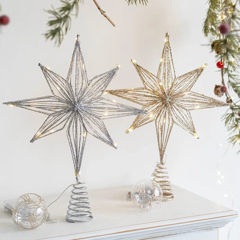 Ponteira Estrela Dourada com Luz LED para Árvore de Natal