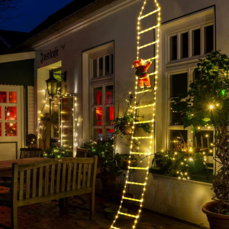 Papai Noel Escalador com Escada e Luzes LED 3 m – Branco Quente