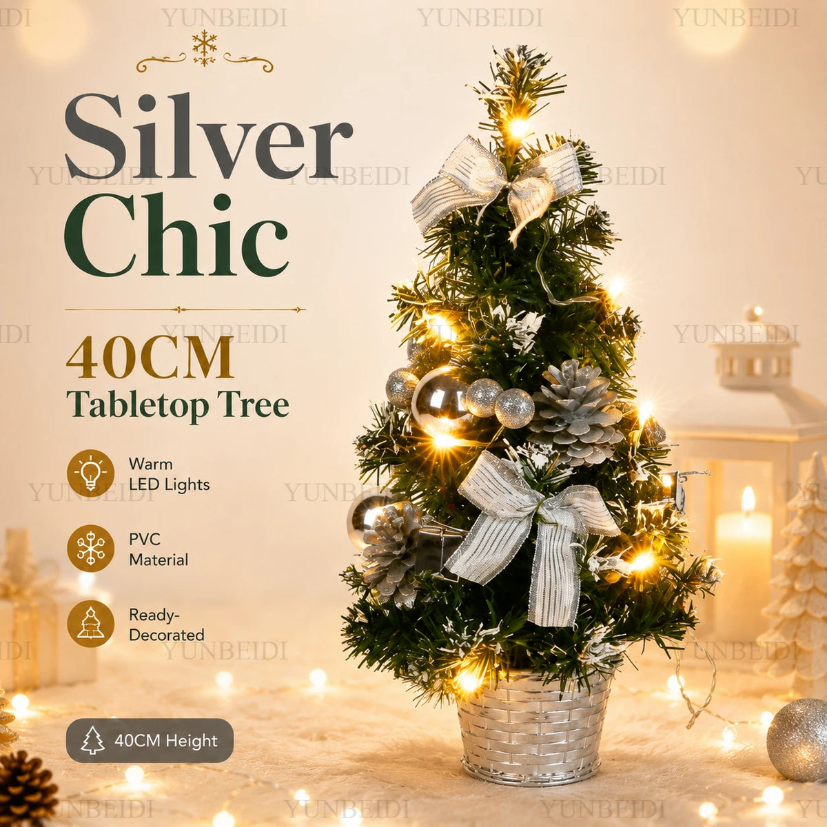 Árvore de Natal de Mesa 40 cm com Luzes LED e Enfeites Vermelhos