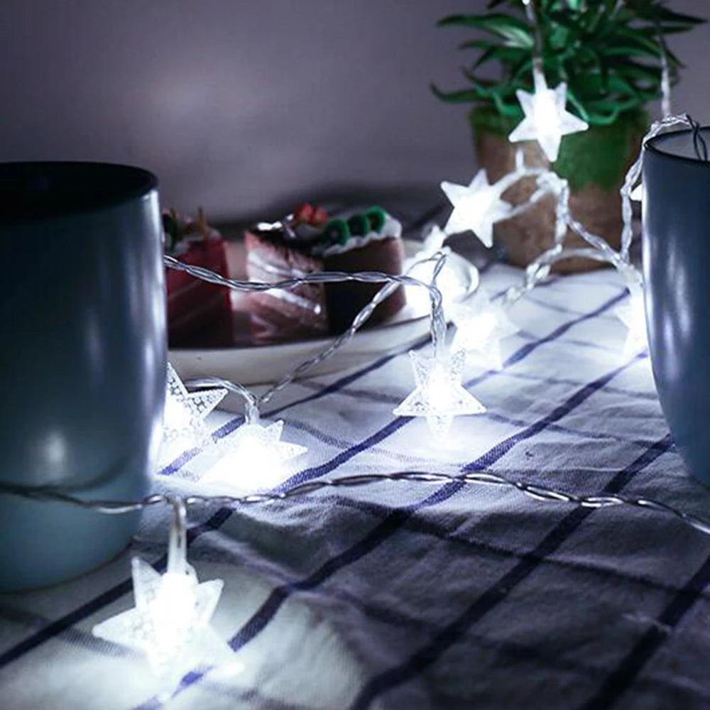 Cordão de Luzes Estrelas LED 10 m com 80 LEDs USB – Branco Quente