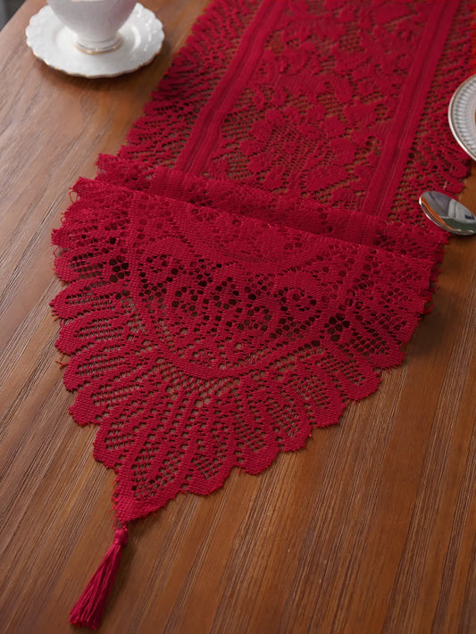 Caminho de Mesa de Renda Vermelho 33 x 183 cm