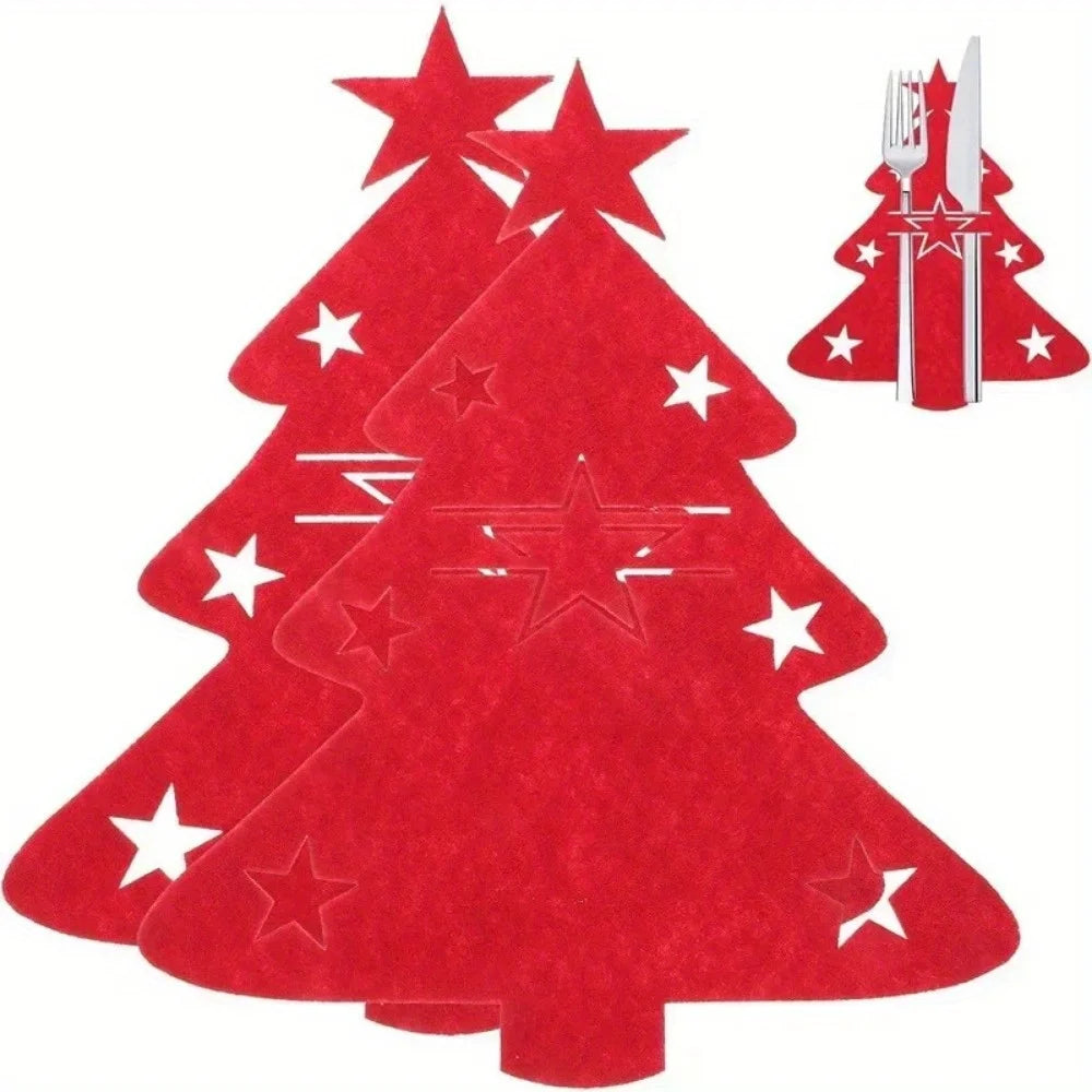 Porta-Talheres de Natal Árvore em Feltro – Kit 12 Unidades