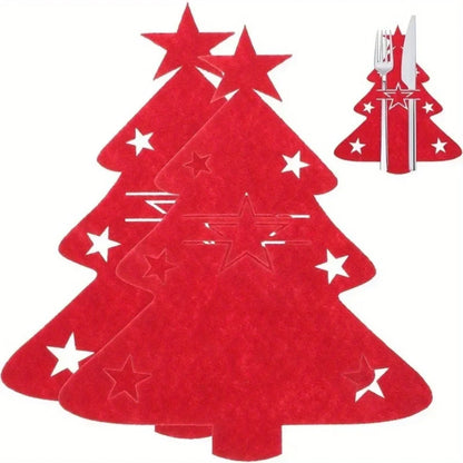 Porta-Talheres de Natal Árvore em Feltro – Kit 12 Unidades