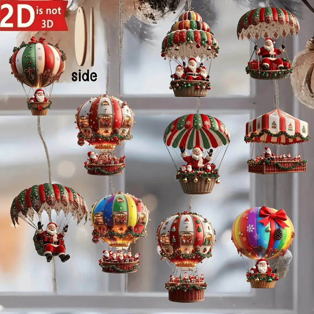 Kit 10 Enfeites de Madeira Balão do Papai Noel para Árvore