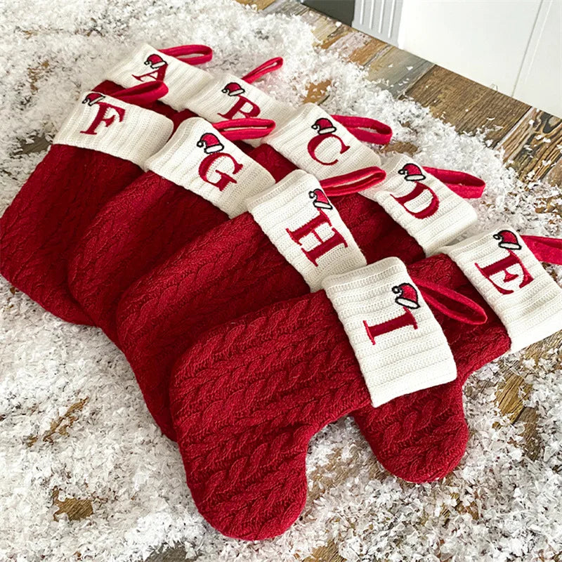 Meia de Natal em Tricô com Floco de Neve
