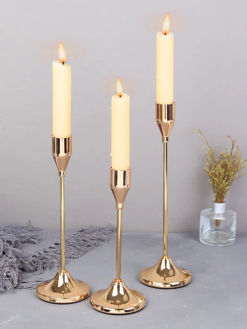 Castiçal Rose Gold para Velas Palito – Kit 3 Unidades