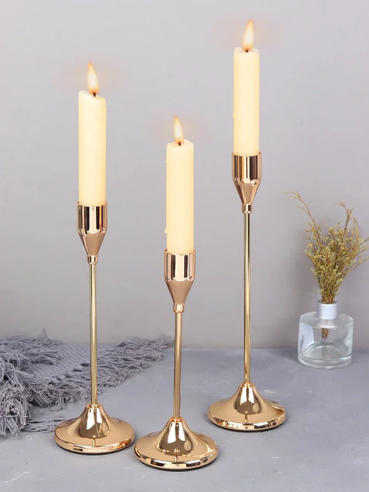 Castiçal Rose Gold para Velas Palito – Kit 3 Unidades