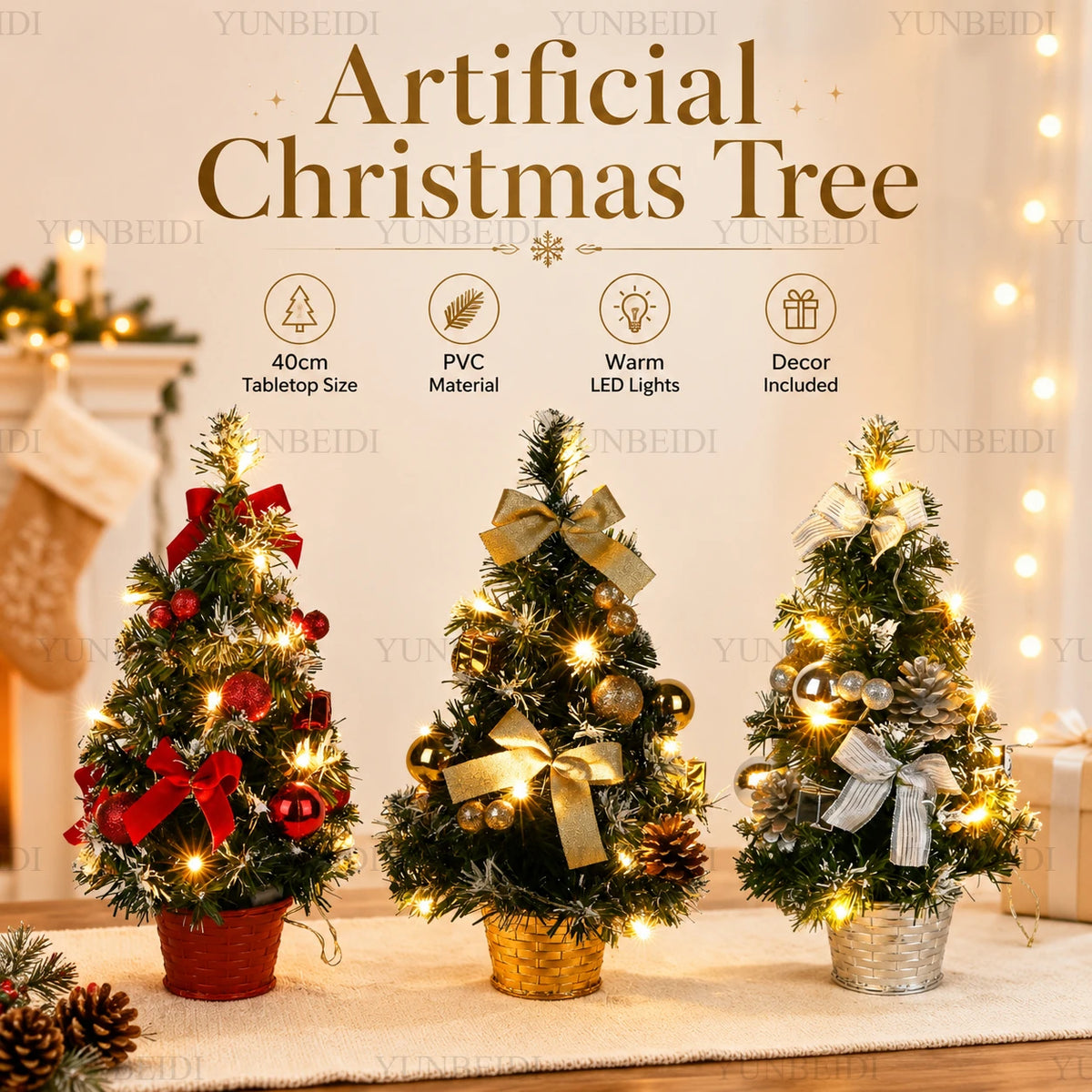 Árvore de Natal de Mesa 40 cm com Luzes LED e Enfeites Vermelhos