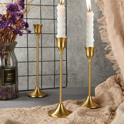 Castiçal Dourado Vintage para Mesa – Kit 3 Unidades
