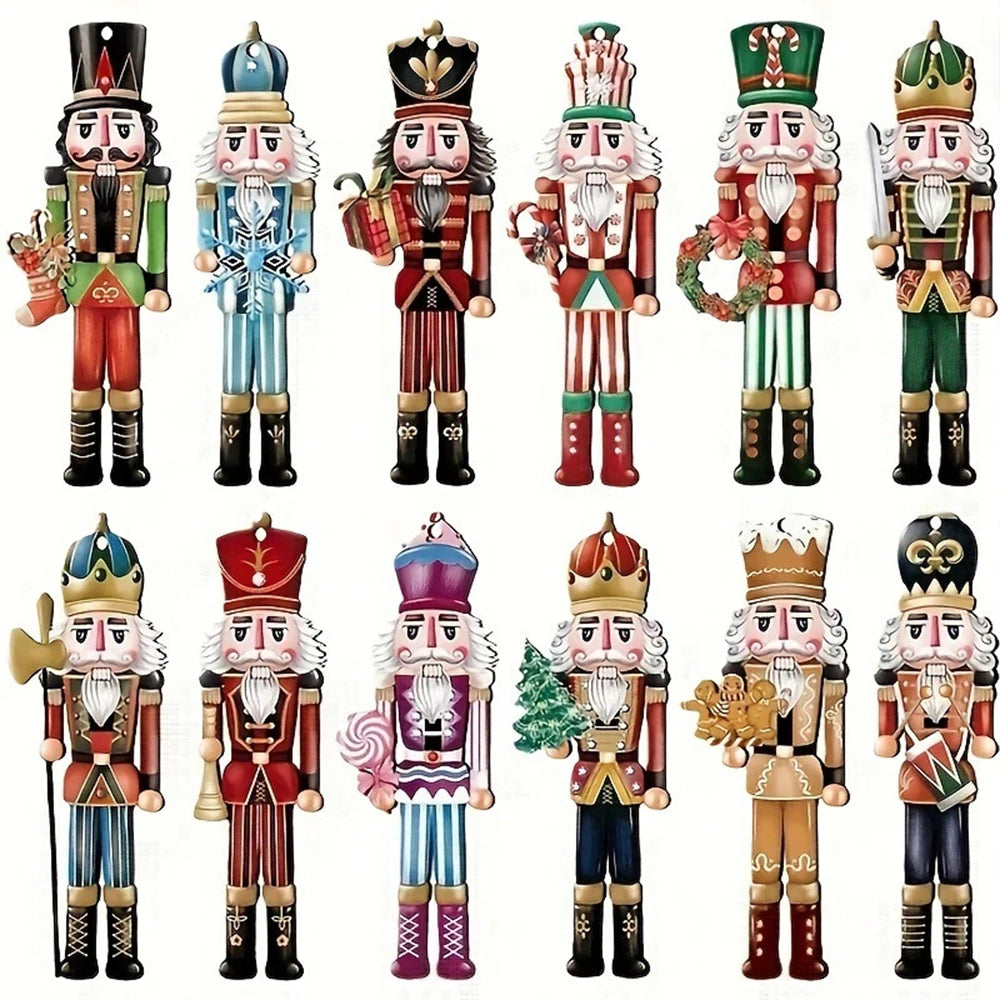 Kit 12 Enfeites Quebra-Nozes de Madeira para Árvore de Natal