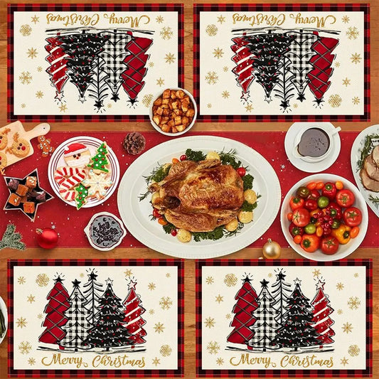 Jogo Americano de Natal Estampa Árvores – Kit 4 Unidades