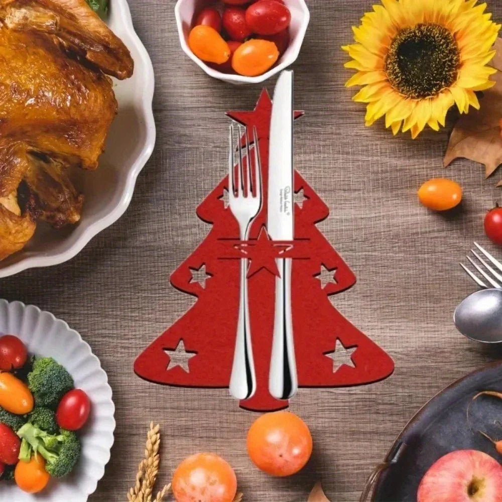 Porta-Talheres de Natal Árvore em Feltro – Kit 12 Unidades