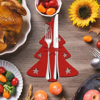 Porta-Talheres de Natal Árvore em Feltro – Kit 12 Unidades