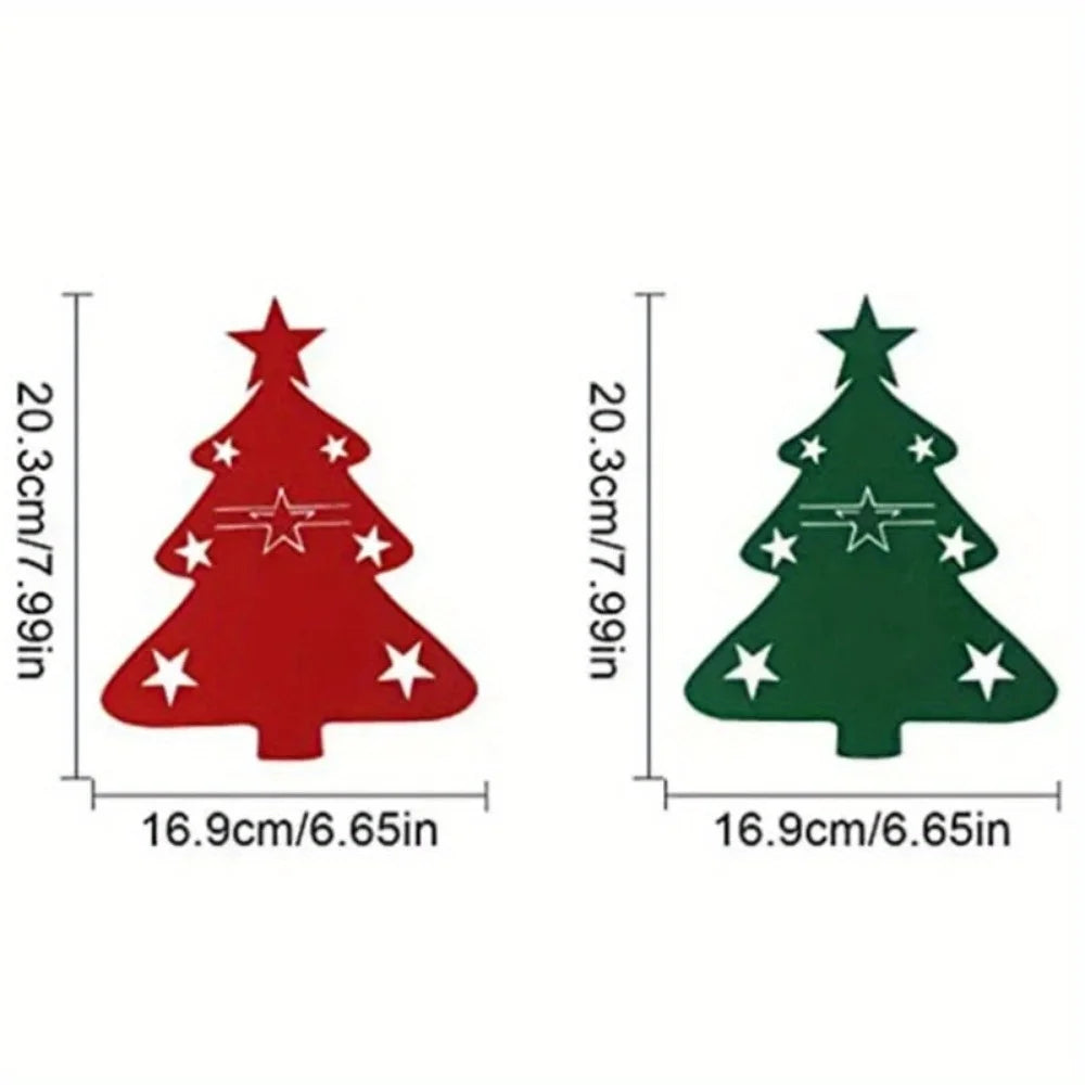 Porta-Talheres de Natal Árvore em Feltro – Kit 12 Unidades