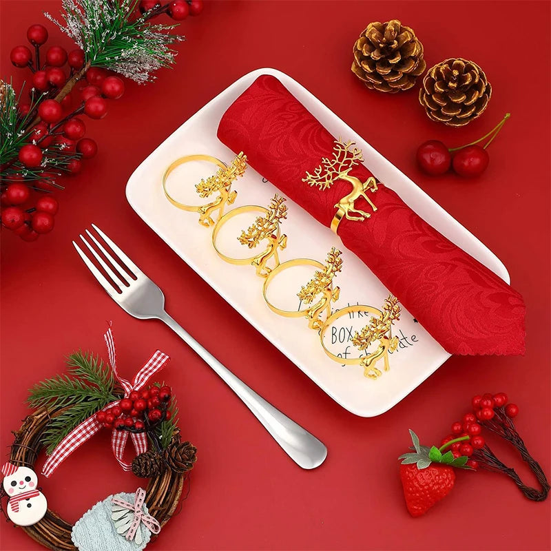 Porta-Guardanapo de Natal Rena Dourada – Kit 6 Unidades