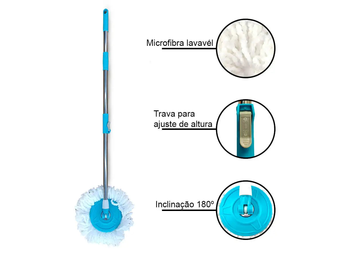 Mop Giratório 360° com Balde Centrífuga e Cabo Inox – Fortlar Clean