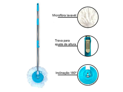 Mop Giratório 360° com Balde Centrífuga e Cabo Inox – Fortlar Clean