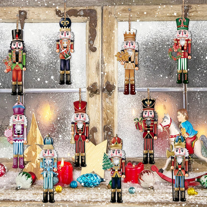 Kit 12 Enfeites Quebra-Nozes de Madeira para Árvore de Natal