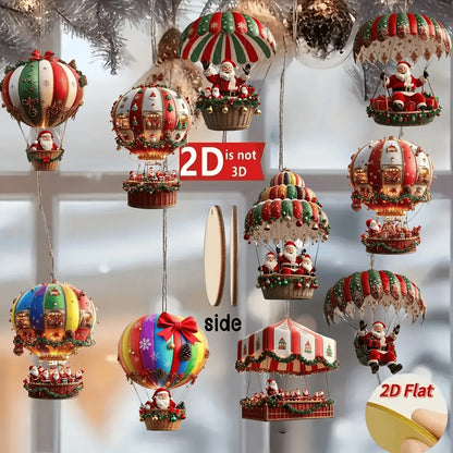 Kit 10 Enfeites de Madeira Balão do Papai Noel para Árvore