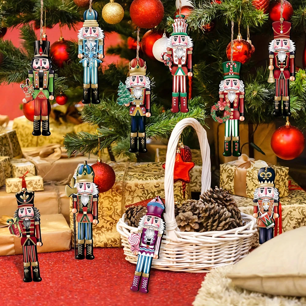 Kit 12 Enfeites Quebra-Nozes de Madeira para Árvore de Natal