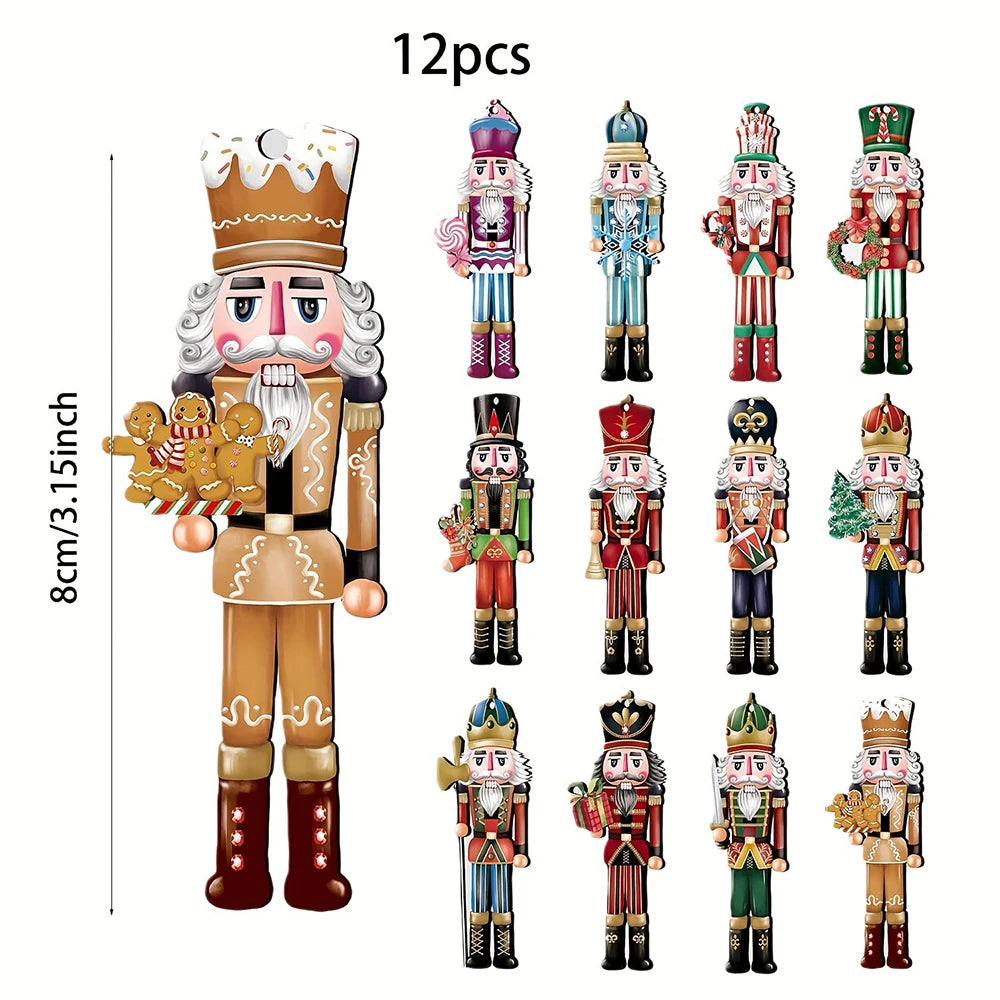 Kit 12 Enfeites Quebra-Nozes de Madeira para Árvore de Natal