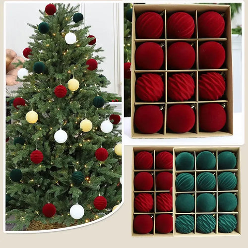 Kit 12 Bolas de Natal de Veludo Vermelho 6 cm