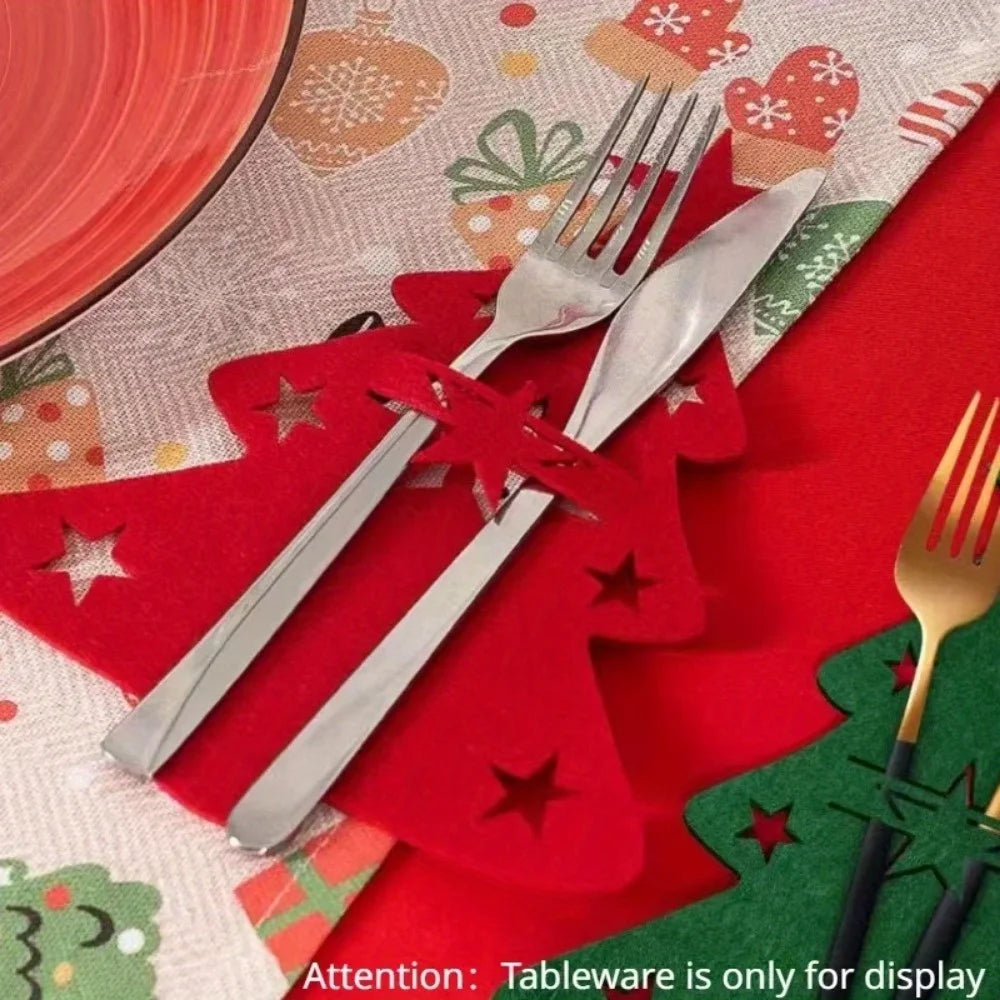 Porta-Talheres de Natal Árvore em Feltro – Kit 12 Unidades