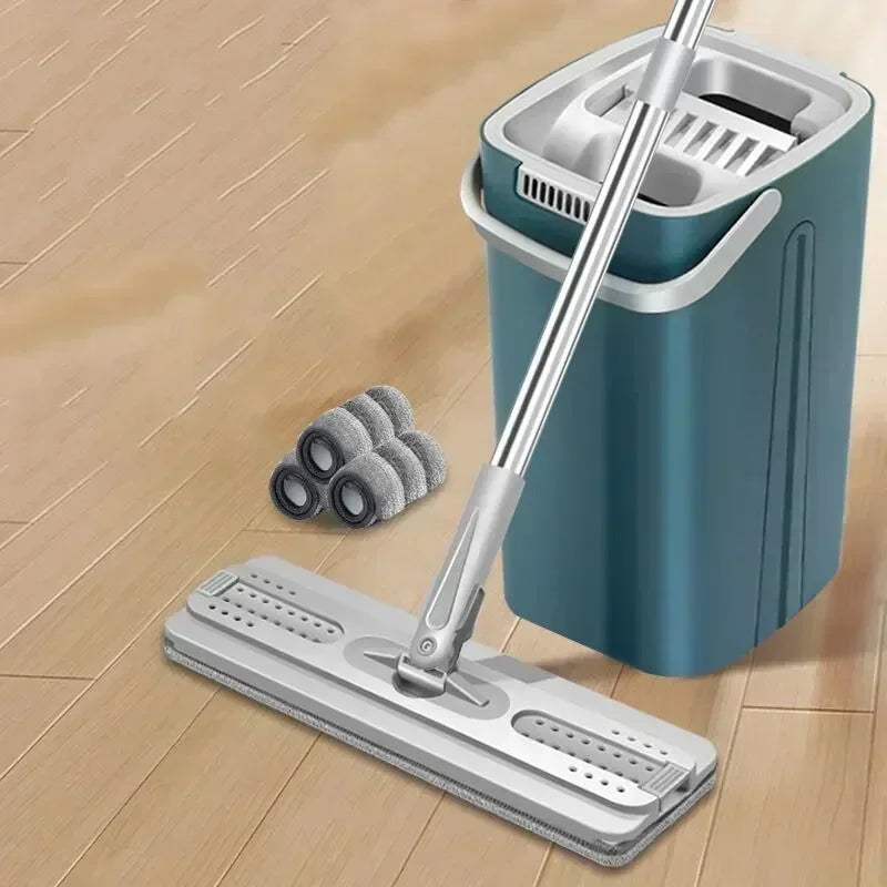 Flat Mop Lava e Seca com Balde e 2 Refis de Microfibra – Fortlar Clean