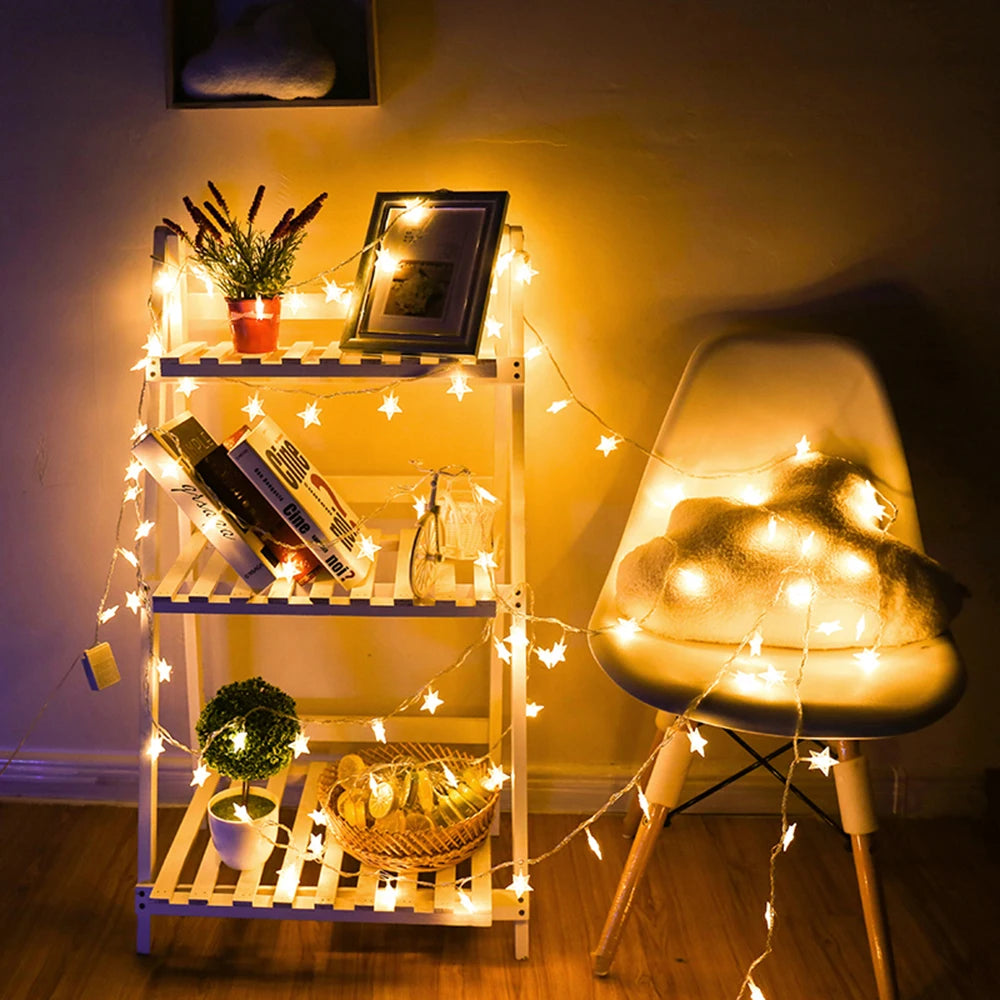 Cordão de Luzes Estrelas LED 10 m com 80 LEDs USB – Branco Quente
