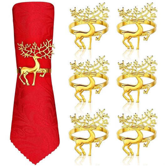 Porta-Guardanapo de Natal Rena Dourada – Kit 6 Unidades