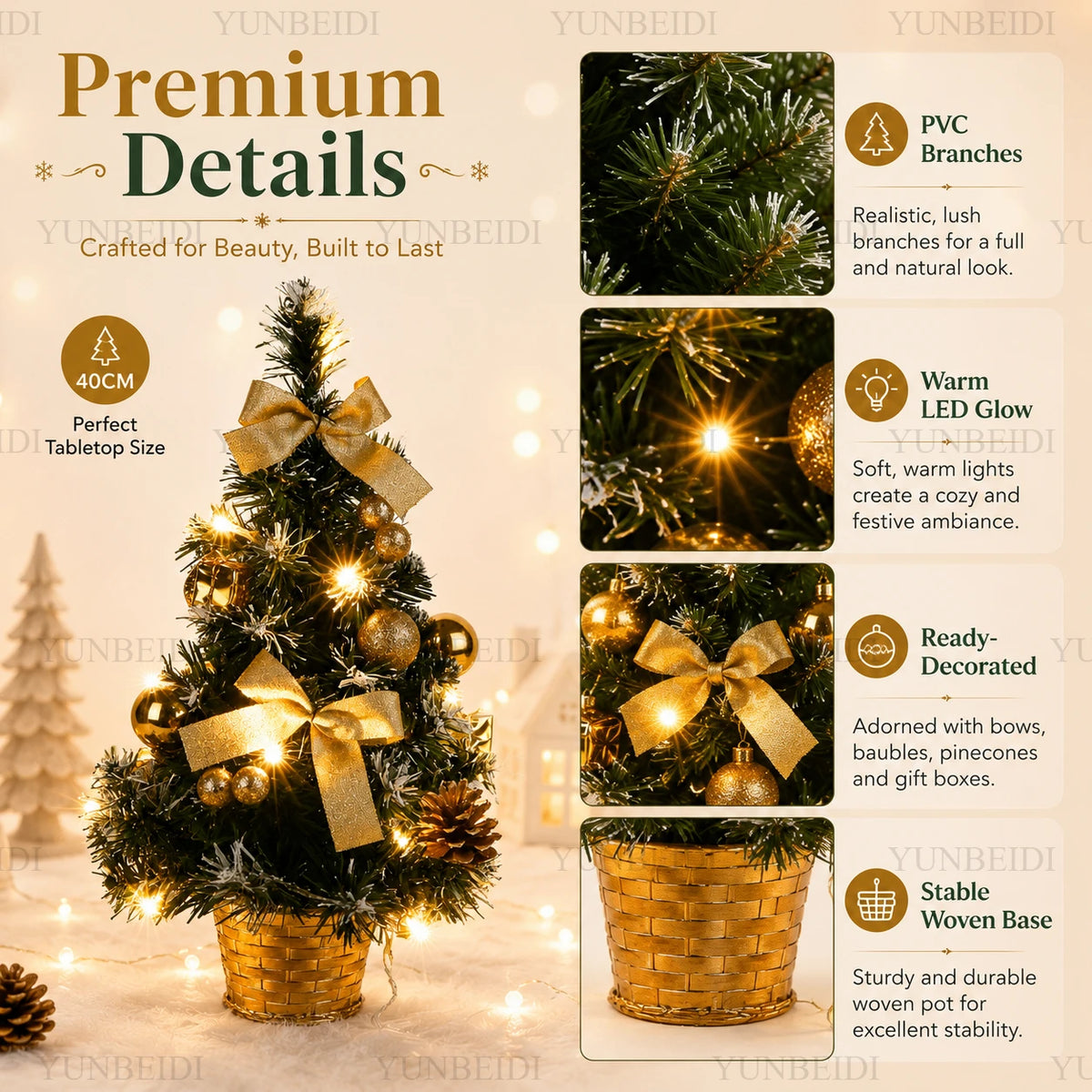 Árvore de Natal de Mesa 40 cm com Luzes LED e Enfeites Vermelhos