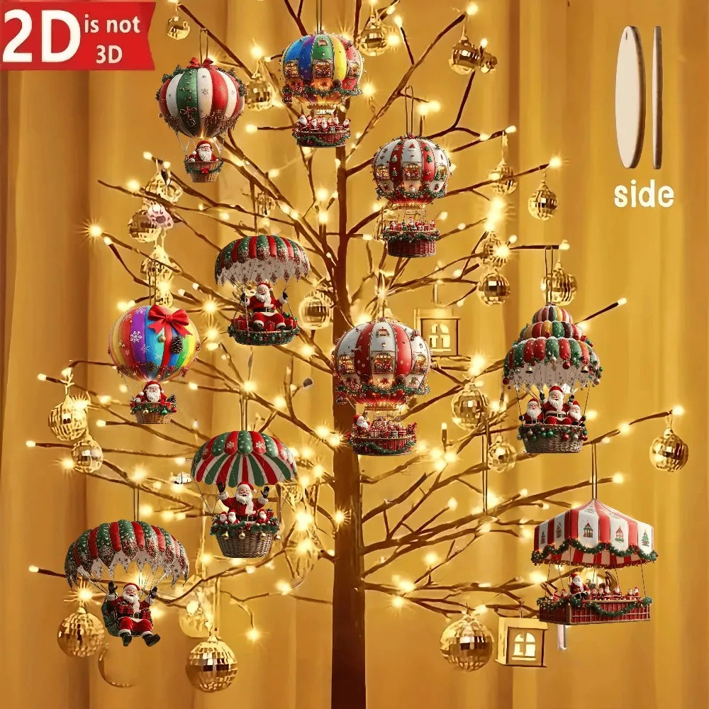 Kit 10 Enfeites de Madeira Balão do Papai Noel para Árvore