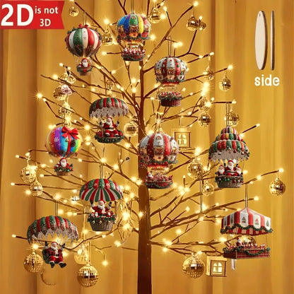 Kit 10 Enfeites de Madeira Balão do Papai Noel para Árvore