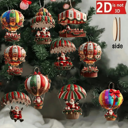 Kit 10 Enfeites de Madeira Balão do Papai Noel para Árvore